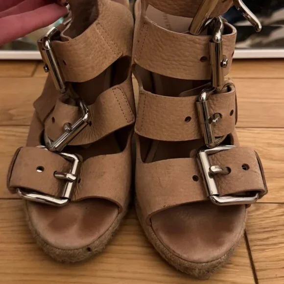Alexander Wang ‘JO’ BUCKLE WEDGE SANDALS/ BLUSH New!! SIZE 39 - 8.5M - Picture 2 of 10